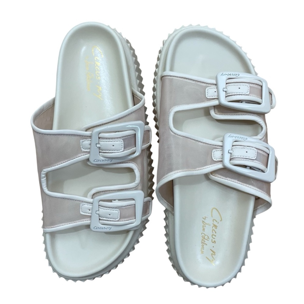 NWT Sam Edelman Cris Mesh Slides 9 Neutral Cream Buckle Sandal Chunky Edgy